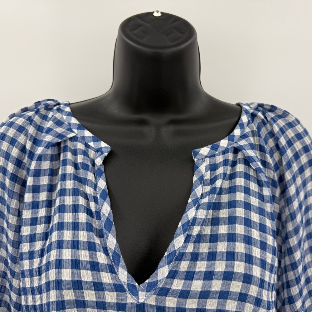 Calvin Klein Blue and White Gingham Peasant Blouse - Picture 2 of 10